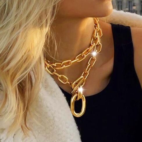 CLOACE Chunky Choker Necklaces Layered Pendant Necklace Chain Punk Thick Necklace Accessories for Women in Saudi Arabia