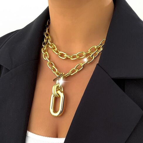 CLOACE Chunky Choker Necklaces Layered Pendant Necklace Chain Punk Thick Necklace Accessories for Women in Saudi Arabia