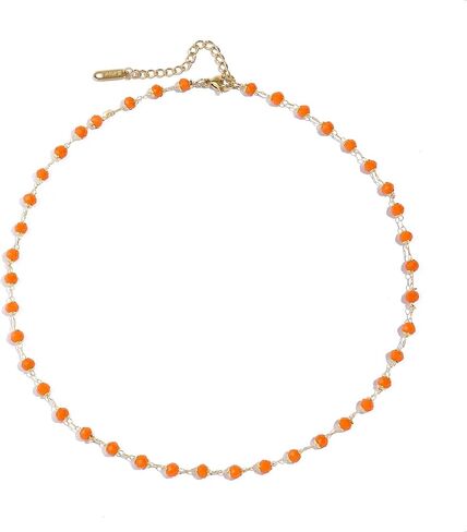 Beaded Choker Necklace for Women Dainty 14K Gold Plated Crystal Necklace Gold Bead Necklace Boho Choker Necklace Gemstone Beaded Necklace Jewelry Gifts for Women in Kuwait