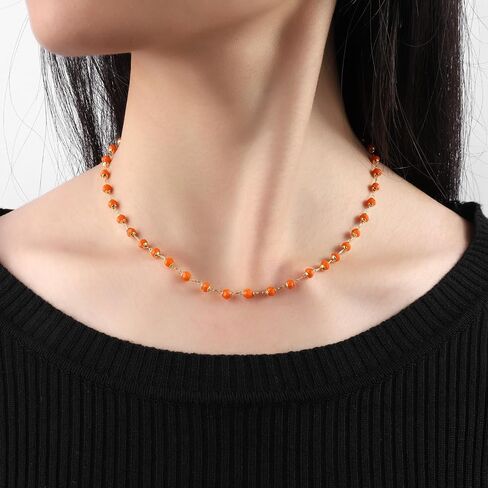 Beaded Choker Necklace for Women Dainty 14K Gold Plated Crystal Necklace Gold Bead Necklace Boho Choker Necklace Gemstone Beaded Necklace Jewelry Gifts for Women in Kuwait