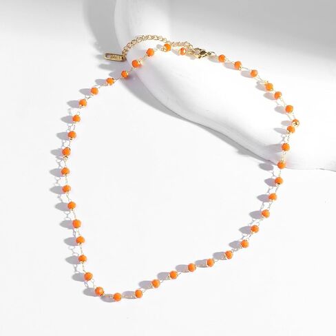 Beaded Choker Necklace for Women Dainty 14K Gold Plated Crystal Necklace Gold Bead Necklace Boho Choker Necklace Gemstone Beaded Necklace Jewelry Gifts for Women in Kuwait