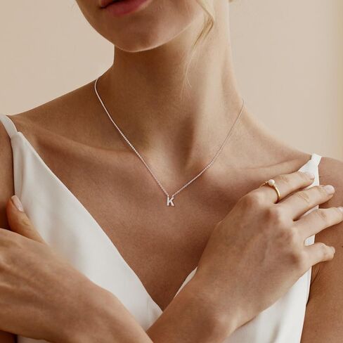 Initial Necklaces for Women,Dainty Silver Letter Necklace Name Personalized Monogram Pendant Necklace Simple Cute Initial Necklace Choker Necklace for Women Trendy Silver Jewelry Gifts in Kuwait