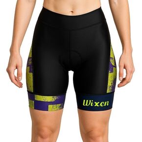 Wixen Women's 4D Padded Cycling Shorts with Pockets – High Waist, Moisture-Wicking Bike Underwear Shorts for Road Biking and Spinning – Black_Purple – XL