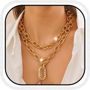 CLOACE Chunky Choker Necklaces Layered Pendant Necklace Chain Punk Thick Necklace Accessories for Women