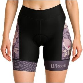 Wixen Women's 4D Padded Cycling Shorts with Pockets – High Waist, Moisture-Wicking Bike Underwear Shorts for Road Biking and Spinning – Floral_Violet – S