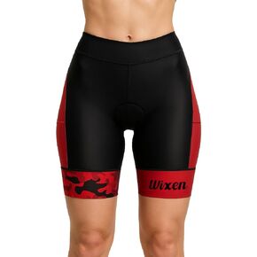 Wixen Women's 4D Padded Cycling Shorts with Pockets – High Waist, Moisture-Wicking Bike Underwear Shorts for Road Biking and Spinning – Black_red – XL