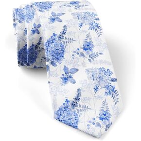 Skinny Slim Fashion Necktie for men, Novelty Conversational Neckwear Ties (Watercolor Blue Hydrangea Pattern)