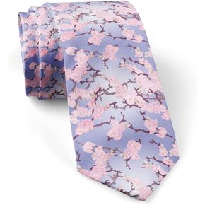 Skinny Slim Fashion Necktie for men Novelty Conversational Neckwear Ties (Cherry Blossom Pattern)