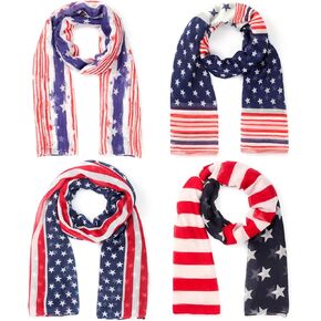 4 Pcs Independence Day American Flag Scarf Patriotic Scarf for Women Blue Red White USA Flag Wrap Soft 4th of July Shawl for Gifts