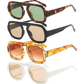 Trendy Square Aviator Sunglasses for Women Men Flat Top Designer Stylish Frame Sun Glasses Vintage Shades