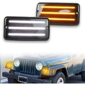 LED Front Fender LED Side Marker Lights Amber Turn Signal Lamp Kit for Jeep Wrangler TJ 1997-2006,Super Bright Day Running Lights,Smoked Lens Side Bumper Marker Lamps,2pcs