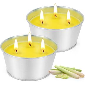 Large Citronella Candles Outdoor - Lemongrass Scented Candle Set 2 Pack Natural Wax Bucket Citronella Candles up to 180 Hours for Garden Patio Yard Home Balcony Camping Backyard