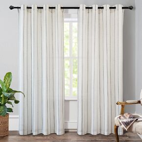 DriftAway Farmhouse Vertical Striped Linen Blend Textured Light Filtering Semi Sheer Curtains for Living Room Bedroom 84 Inches Long Drapes 2 Panels