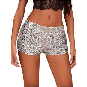 Floerns Women's Low Waist Sequin Mini Shorts Shiny Music Festival Party Club Hot Pants