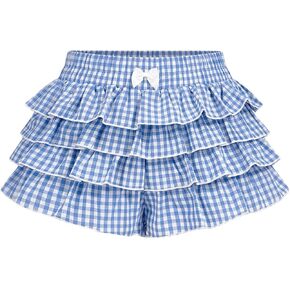 Verdusa Women's Plus Size Y2K Gingham Plaid Mini Shorts Tiered Tierded Slugled Shorts
