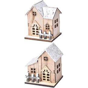 Toyvian 2pcs Glow Cabin for Wooden Table - Unfinished Wood House Christmas Centerpiece Village Adornment Small House Decorations Festival