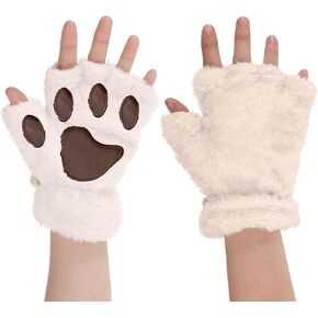 Giantree Cat Paws Gloves, Cute Fingerless Furry Paws Kawaii Half Finger Paws, Touchscreen Warm Mittens, Cozy Faux Fur Plush Half Finger Gloves Cosplay Costume Accessories for Halloween Girls Women