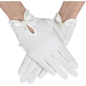 White Dress Gloves, Short White Dress Gloves Women, Elegant Bow Pearl 1950s Accessories for Women,Glove for Woman Formal Suitable for Bride Wedding Party, Opera Dinner