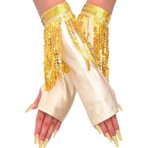 Fashion Sequin Tassel Gloves Fingerless Long Fringe Glove Satin Opera Gloves Rave Party Costume for Women and Girls