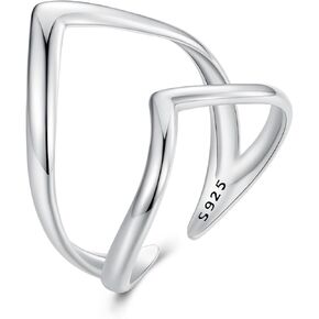 Mundell 925 Sterling Silver Golden Double-Layer Open Ring Finimalist V Ring على شكل حرف V للنساء حلقة قابلة للتكديس مجوهرات راقية