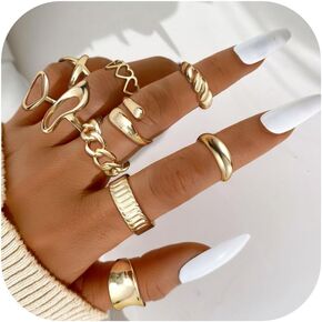 Florideco 10 PCS Chunky Gold Rings for Women Non Tarnish 18K Gold Plated Stackable Rings Adjustable Open Statement Ring Set