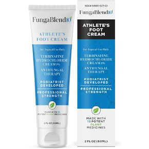 Fungablend10® Athlete's Foot Cream ، 1 أسبوع للرياضي ، قوة طبية ، تيربينفين هيدروكلوريد 1 ٪ ، يشفي قدم معظم الرياضيين بين أصابع القدم ، أنبوب 2oz من الكريمة