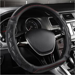 Car Steering Wheel Cover, 15 Inches 3D Honeycomb Design Car Steering Wheel Protector with Comfy Grip, Breathable Anti-Slip D-Shaped Steering Wheel Sleeve for Most Vehicles (Red)
