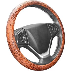 غطاء عجلة قيادة السيارة عالمي 15 بوصة Auto Antislip Leather Protector Flower Flower Brown