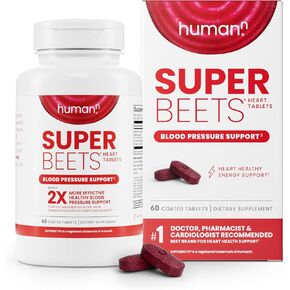 HumanN SuperBeets Heart Tablets Smooth Coat 500mg – Non-GMO Powder – Clinically Studied Antioxidants, 60 Count