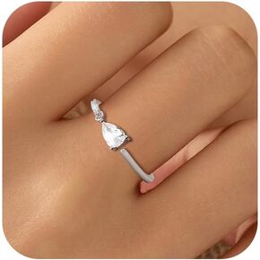 Open CZ Eternity Ring with Dangling Teardrop Ring for Women 925 Sterling Silver Stackable Cubic Zirconia Crystal Dangle Ring Engagement Statement Ring Wedding Bands Promise Ring for Her Graduation Gifts
