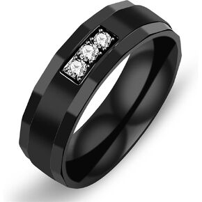 طوب الأسود من الطوب الأسود للرجال والنساء الخاتم الزفاف الخاتم مع الزركونيا المكعب CZ الراحة Fit Fit Ring for Men Size 7-12 | Women Size 5-11