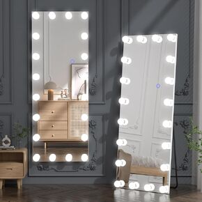 مرآة أرضية المصباح الكهربائي - مرآة دائمة الكامل مع إضاءة LED قابلة للتعديل ، 63 "× 16" ، أبيض