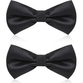 Black Bow Tie for Men, 2 Pcs Mens Bow Tie Adjustable Pre-Tied Bowties Classic Black Bowties Men for Tuxedo Party Wedding Business