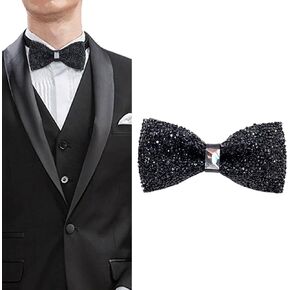 Men Sparkle Rhinestone Bow Tie Adjustable Pre Tied Bowtie Banquet Bowties Jewel Bow Tie for Wedding Party (Black)
