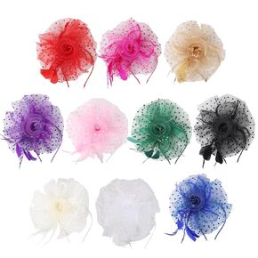 Homaisson 10 PCS fascinators for Women - Floral Feather Mesh Heads مع مقاطع ، قبعات عصابة أنيقة لحفلات الزفاف ، الكنيسة ، حفلات الشاي ، حفلة كوكتيل