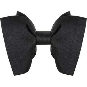 Mens Black Oversized Bow Tie Satin Silk Adjustable Large Solid Pre-tied Tuxedo Big Bow Ties for Men with Gift Box