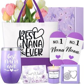 Sieral 7 Pcs Mothers Day Gifts Set for Mom Birthday Gifts Box for Women from Daughter Son Kids, Mom Basket with Canvas Tote Bag Tumbler Candle Sock Keychain Greeting Card Box