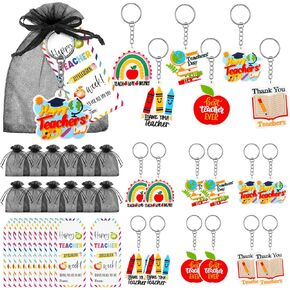 Sureio 12 Sets Teacher Appreciation Gifts Bulk for Women Men Teacher Nurse Keychains with Inspirational Greeting Card Graduation Thank You Gift