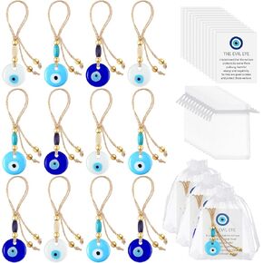 Skylety 12 Set Turkish Blue Evil Eye Charms Glass Evil Eye Keychain Car Hanging Good Luck Charm and Protection Gifts Greek Amulet Lucky Gifts Wedding Party Favors Decor
