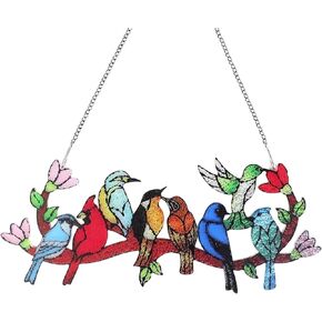 Eight Birds On Branch Cardinal Hummingbird Suncatcher Kingfisher Window Hanging Decor Bird Ornament Bird Lover Gift for Mom Grandma
