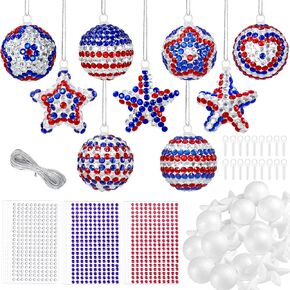 18 مجموعة من أنشطة الحرف الرابع من يوليو (يوليو) مجموعات الوطنية DIY Glitter Foam Star Ball rolements decorations decorations Red White Blue Gem Stickers Memorial Day Art for party supplies for