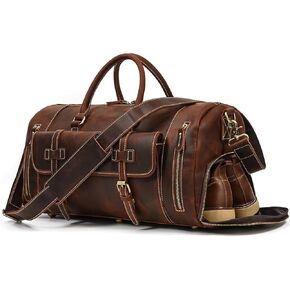 Leather Duffel Bags for Men and Women 20 Inch Full Grain Leather Travel Overnight Weekend Leather Bags Travel Duffel for Men, 9802 Light Brown
