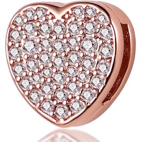 KUNSIR 925 Sterling Silver Clip-On Charm for Reflexions Mesh Bracelet Charm Bead fits Flat charm Bracelets Gift for Women（Heart Shape）