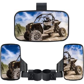 المرايا الجانبية UTV ومرآة مركز UTV لشريط Roll "إلى 2" ، قابلة للتعديل ، متوافق مع Polaris RZR 900 1000 Can Am Mule Rhino Yamaha Yxz Cfmoto Zforce