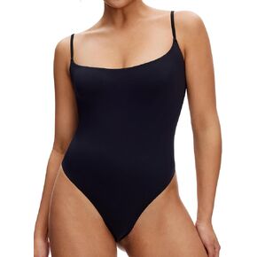 NANJI Spaghetti Straps Bodysuit for Women - Slim Fit Scoop Neck Body Suit, Stretch Double Lined Tops, Casual Going Out