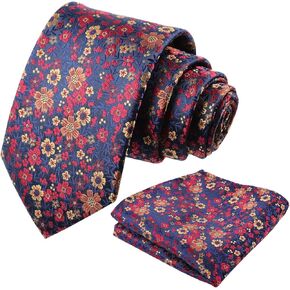 Alizeal Mens Floral Necktie with Pocket Square for Wedding Party Tie and Handkerchief Set
