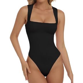 Women’s Sexy Square Neck Body Suits Sleeveless Bodysuits Basic Tank Tops Thong Shapewear For Going Out