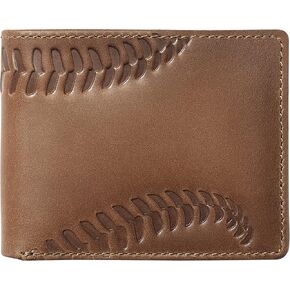 House of Jack Co. Baseball Bifold Wallet للرجال مع نوافذ هوية ، هدية معجبة البيسبول ، محفظة جلد البقر الكامل للحبوب ، بني