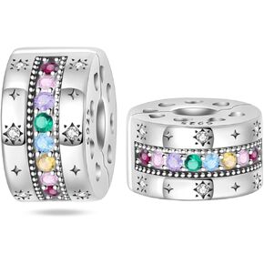 925 Sterling Silver Stopper Clip Charms for Bracelet Necklace Spacer Beads with 5A Cubic Zirconia Mother's Day Christmas DIY Gift for Women(2PCS)