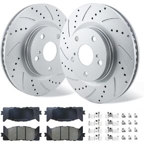 Front Brake Kit Fit for 07-17 Toyota Camry,08-18 Toyota Avalon,07-18 Lexus ES350,13-18 Lexus ES300h, Drilled & Slotted Brake Rotors Ceramic Brakes Pads Replacement,KOE3053 Brake Rotors Brake Pads